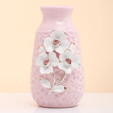 Pink Ceramic Vase with Embossed Flowers